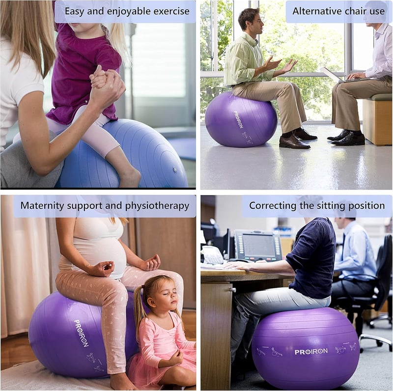 PROIRON 65cm-es Rózsaszín Fitnesz Labda Pózrajzokkal, Pumpával