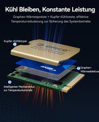 ORICO 256GB 2230 M.2 NVMe SSD - PCIe 3.0 x4 3600MB/s Olvasási Sebesség - Réz Hűtőbordás SSD Steam Deck, Surface Pro 9 és Mini PC Kompatibili 4