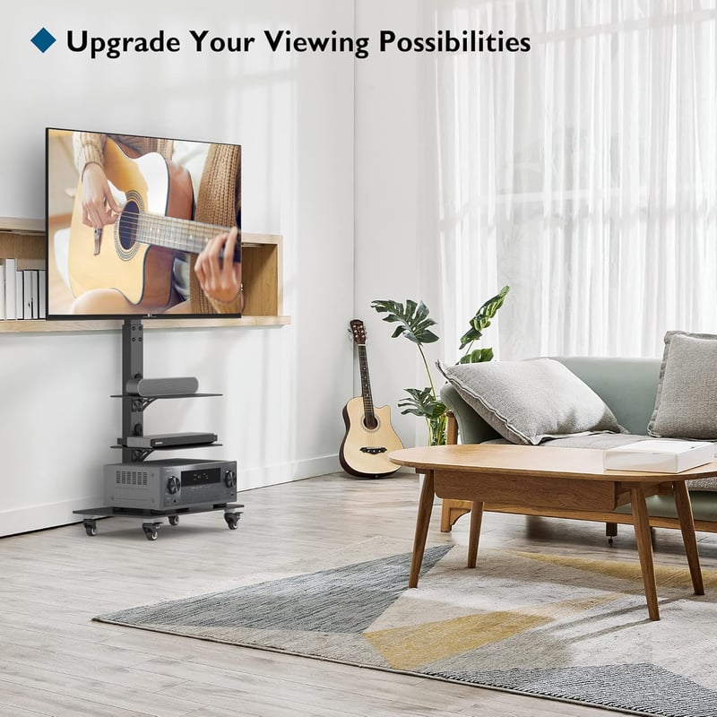 BONTEC TV állvány görgőkkel 30-70" képernyőkhöz, 3 üvegpolccal