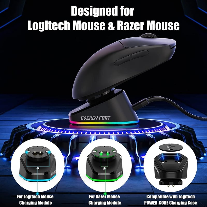 Logitech és Razer egér vezeték nélküli töltőállomás - Kompatibilis G Pro X, G903, G703, G502, DeathAdder V2 Pro