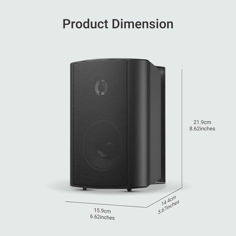 Herdio 5.25" Bluetooth Vízálló Kültéri Hangszóró - 200W Sztereó Hangzás, Beltéri-Kültéri Használat, Forgatható Fali Konzol, Fekete
