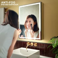 GANPE LED Fürdőszobai Tükrös Szekrény - Páramentesítő, Fokozatmentes Fényerő, 3 Színmód, Tárolópolcok, Konnektor és USB Csatlakozók (50x70 cm) 6