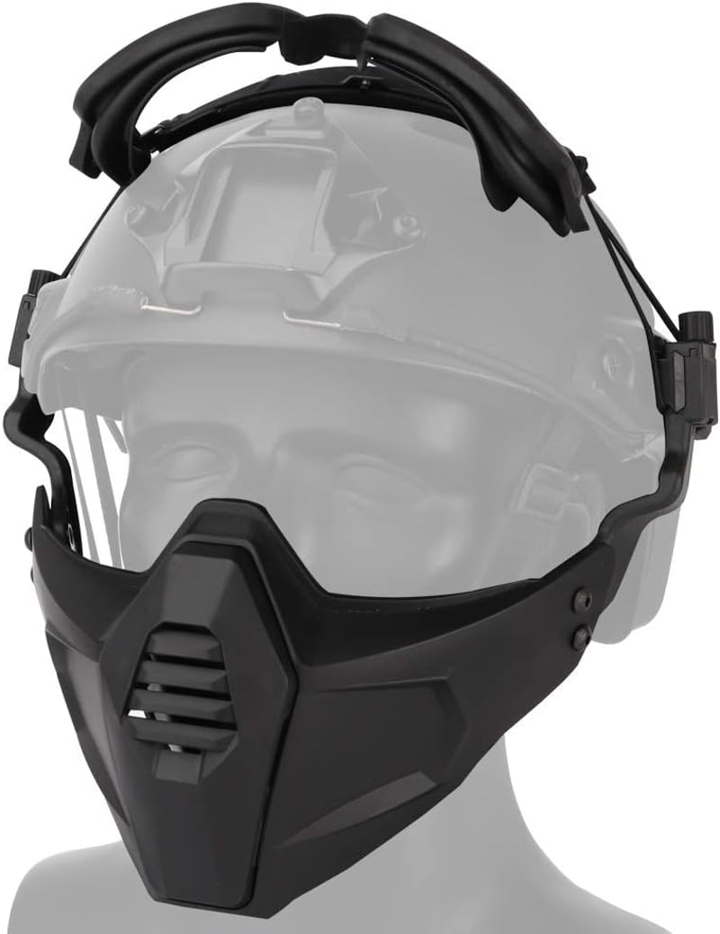OAREA Taktikai Sisak Védőszemüveg Levehető Arcmaszkkal - Airsoft, Paintball Felszerelés Felnőtteknek, Fekete, Állítható Pántokkal