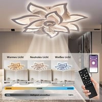 MiiR Virág Alakú Mennyezeti Ventilátor Lámpával - 100W Csendes LED Lámpa 12000LM, 6 Sebességű, Szabályozható Fényerő, Távirányítóval, Nappal 3