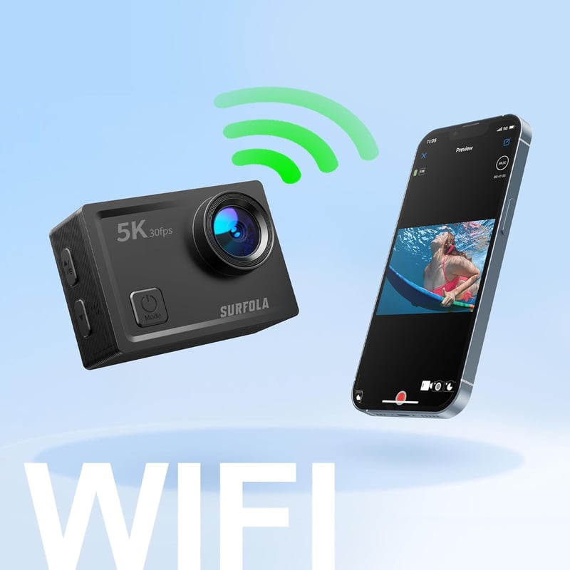 Surfola 5K Akciókamera 40M Vízálló WiFi EIS Stabilizátor 24MP Külső Mikrofonnal