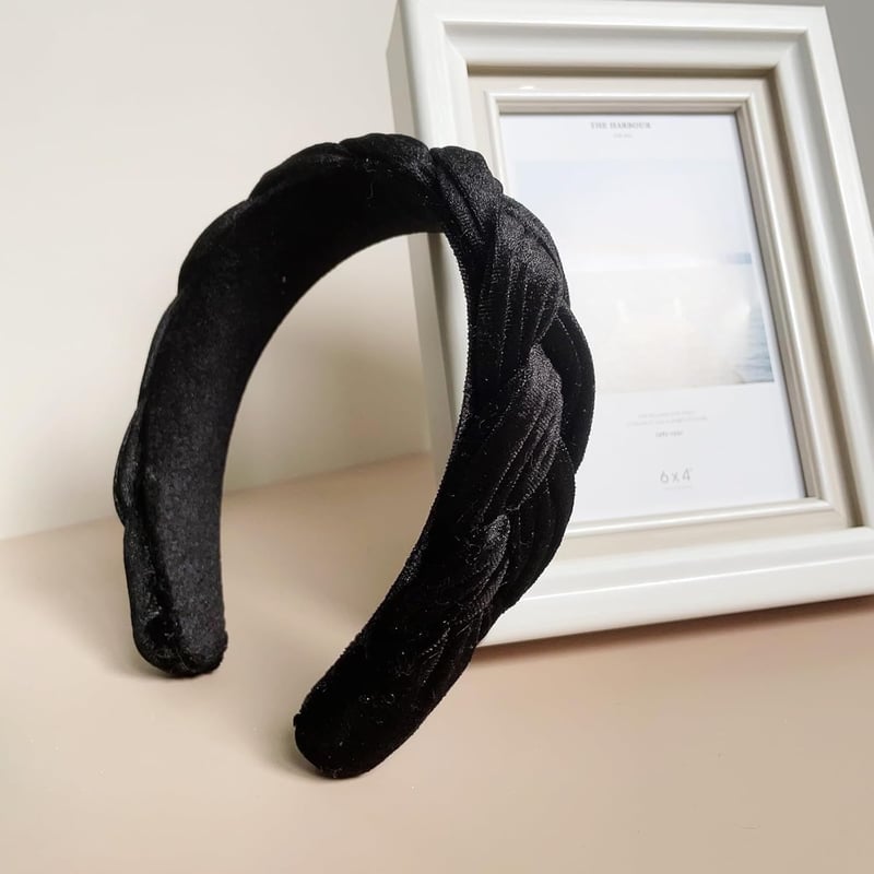 DRESHOW Bársony Fonott Hajpánt Nőknek - Elegáns Vintage Stílusú Fekete Fejdísz Sporthoz, Sminkhez, Hétköznapokra és Különleges Alkalmakra