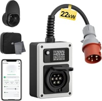 dé Wallbox 22 kW 32 A Elektromos Autó Töltő CEE Csatlakozóval és Type 2 Aljzattal, Villanyóra és RFID Kártya, ID.4, Model Y, e-tron Kompatib 1