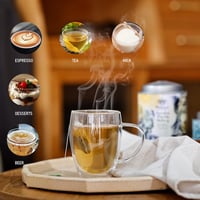 JNSMFC Dupla falú üveg kávéspohár szett 4 db, 350 ml, hőszigetelt, kanállal 3