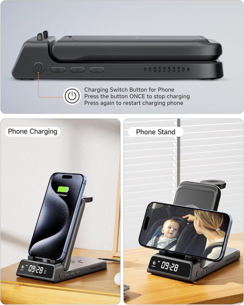 SwanScout 3az1-ben iPhone Apple Watch AirPods Pro vezeték nélküli töltőállomás fekete