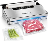 Bonsenkitchen VS3000 Vákuumfóliázó 5 Üzemmóddal - Beépített Vágóval, 130W Nagy Teljesítmény, Folyamatos Működés, 10 Zacskóval és 1 Tekerccse 1