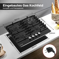 ThermoMate GHBG604 Beépíthető Gáz Főzőlap 4 Égővel - 60 cm Fekete Üveg Felület, Automatikus Hővédelemmel, 8000W, Földgáz/PB Gáz Kompatibilis 7