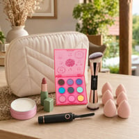 Set za šminkanje: paleta 9 boja + kabuki kist + 6 spužvica + električni uvijač + ruž + kozmetička torbica 1