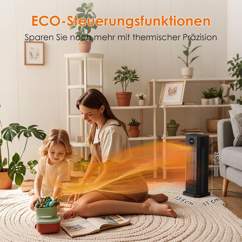 Minthouz 2000W PTC Kerámia Hősugárzó - Energiatakarékos Ventilátoros Fűtőtest Távirányítóval, LED Kijelzővel, 70° Oszcillációval és 12 Órás 