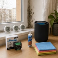 Sada proti plesniam: odvlhčovač + senzor + teplomery + silikón + 4x handrička 1