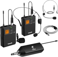 TONOR UHF Vezeték Nélküli Mikrofon Szett - Dupla Fejpántos és Csíptetős Mikrofonnal, 60m Hatótáv, 5 Frekvencia, 6.35mm Csatlakozó 1
