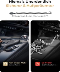 LISEN 90W-os USB szivargyújtó adapter autóba, iPhone és Samsung kompatibilis 8