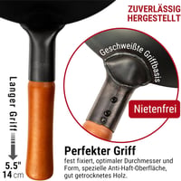 YOSUKATA 30 cm Karbonacél Wok Serpenyő - Előégetett Lapos Aljú Kínai Edény Indukciós, Gáz, Elektromos Főzőlaphoz és Grillhez - Autentikus Áz 5