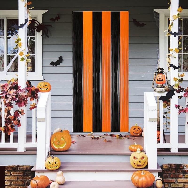 Cortină decorativă de Halloween, înfricoșătoare, negru-portocaliu.