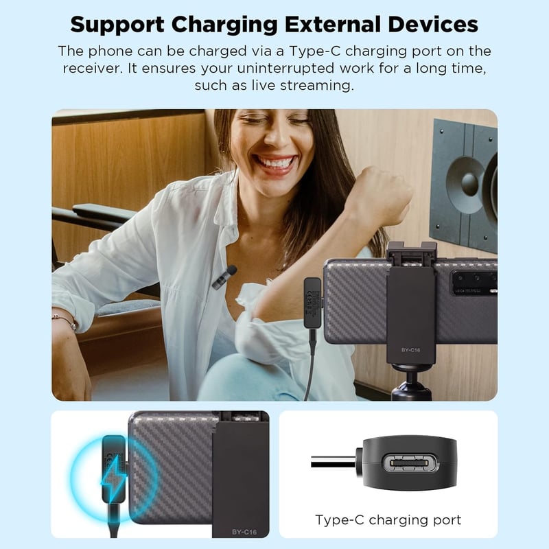 BOYA BY-V10 USB-C vezeték nélküli mini csíptetős mikrofon Android/iPhone15/laptop-hoz