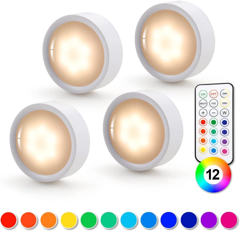 da LIGHT RGB LED szekrényvilágítás szett, távirányítós, elemes, 4 darabos
