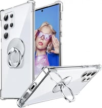 Samsung Galaxy S23 Ultra Átlátszó Ütésálló Tok Gyűrűs Állvánnyal 1