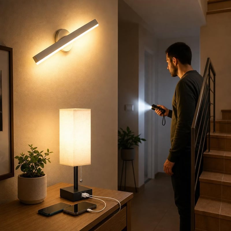 Noćni svjetlosni set: 1x LED zidna lampa + 1x USB noćna lampa + 1x 3000 lm ručna svjetiljka