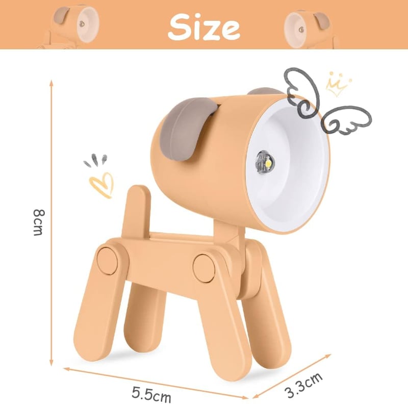 URAQT Aranyos LED Kutyás Éjjeli Lámpa Gyerekeknek - Állítható, Hordozható (Narancssárga+Rózsaszín) 2db