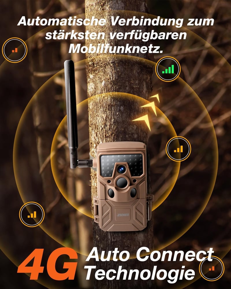 iZEEKER 4G vadkamera 2K felbontással, láthatatlan LED-ekkel és SIM kártyával