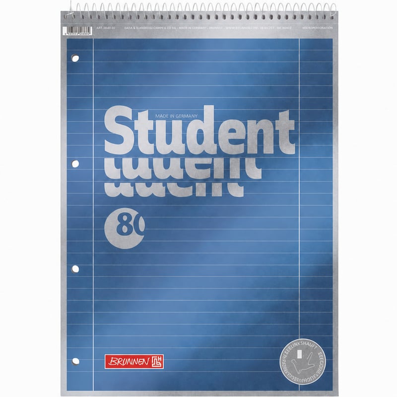 Brunnen Student Premium spiralna bilježnica A4, za ljevake, s linijama (br. 27), 80 listova, plave metalik korice, papir 90 g/m² — set od 1 kom.