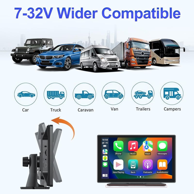 Podofo 9" IPS Autórádió Vezeték Nélküli Apple CarPlay & Android Auto Támogatással - Érintőképernyős Bluetooth Médialejátszó, FM, USB, AUX