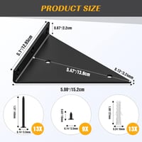 Housolution Fekete Polctartó Konzol - 4db Háromszög Alakú Rejtett Fali Tartó, 45kg Teherbírás, 15cm-es Erős Fém Polckonzol Csavarokkal 6