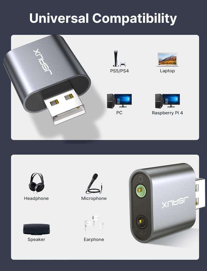 JSAUX USB hangkártya adapter PC-hez és PlayStation-höz - szürke