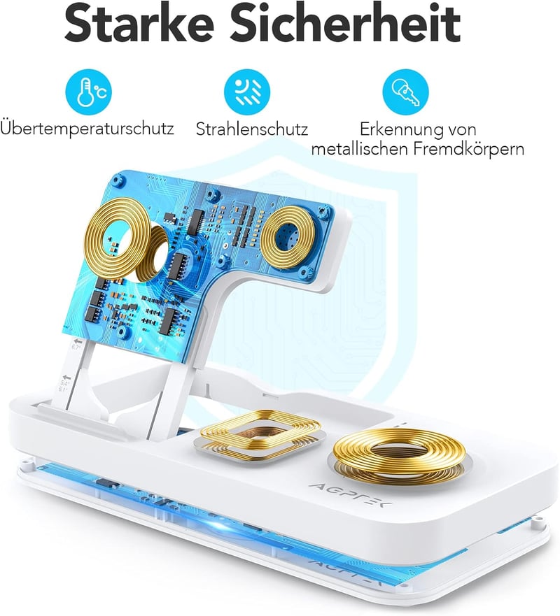 AGPTEK 4 az 1-ben Vezeték Nélküli Töltőállomás iPhone, Samsung és Huawei Készülékekhez
