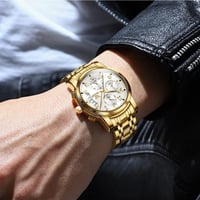 OLEVS Arany Férfi Karóra - Vízálló, Dátumkijelzős, 42mm Acél 4