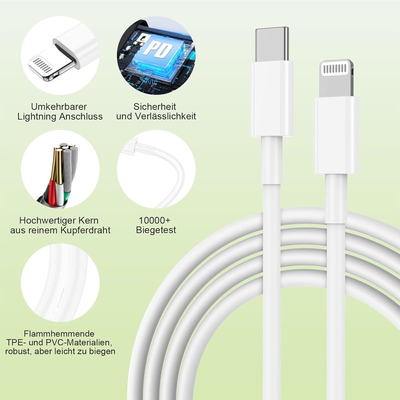 DGVERS 20W USB-C Gyorstöltő + 1m Lightning Kábel iPhone 14 13 12 11 Pro/Max/Plus Készülékekhez - Kompakt Hálózati Adapter