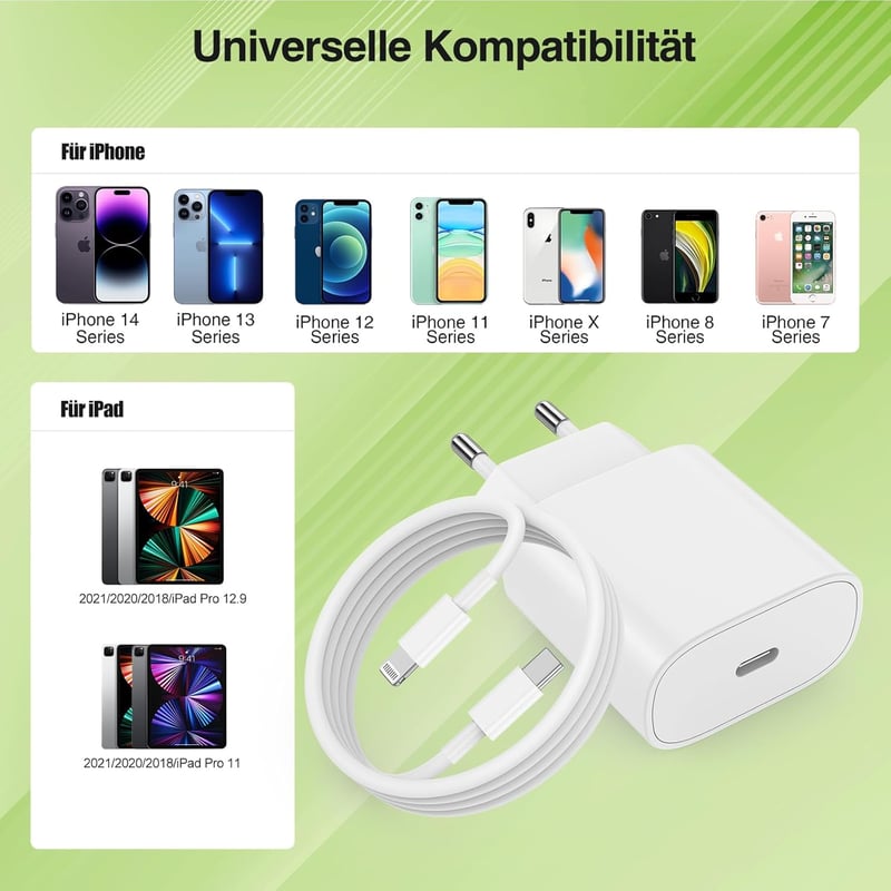DGVERS 20W USB-C Gyorstöltő + 1m Lightning Kábel iPhone 14 13 12 11 Pro/Max/Plus Készülékekhez - Kompakt Hálózati Adapter