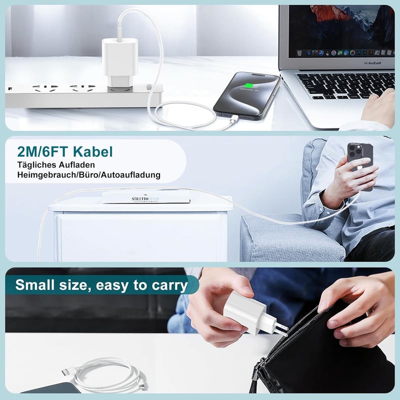 DGVERS iPhone Gyorstöltő Szett - 20W USB-C Adapter és 2M Kábel iPhone 17/16/15 Sorozathoz, iPad Air/Mini Készülékekhez Kompatibilis