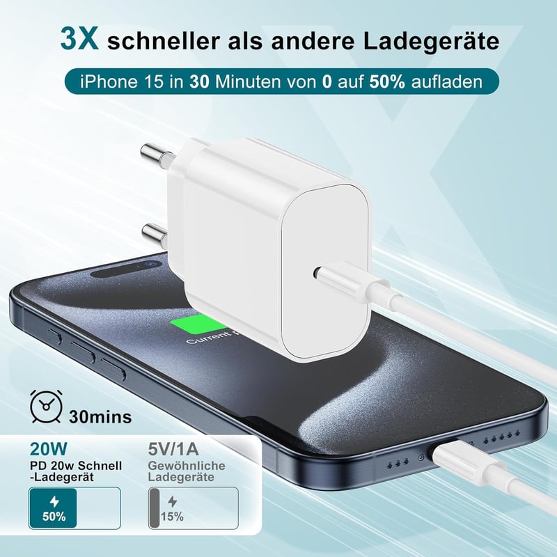 DGVERS iPhone Gyorstöltő Szett - 20W USB-C Adapter és 2M Kábel iPhone 17/16/15 Sorozathoz, iPad Air/Mini Készülékekhez Kompatibilis