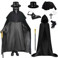 Costum de Doctor de Ciumă Dhnvcud, mărimea L - Mască, pălărie Steampunk, pelerină cu glugă, baston - Costum de carnaval pentru cosplay de Halloween 1
