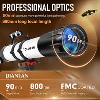 Dianfan 90mm Refraktor Teleszkóp 800mm Fókusztávolsággal, 32x-240x Nagyítás, Telefon Adapter és Állvánnyal 2