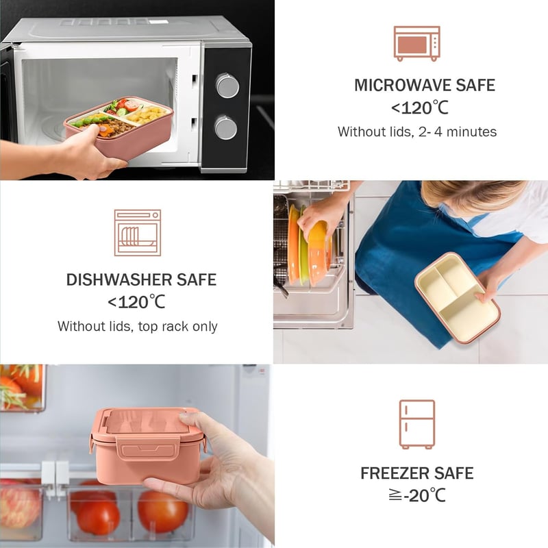 Diboniur Bento Box 1400ml Compartmentes Ételhordó Rózsaszín Mikrózható Gyerekeknek Felnőtteknek