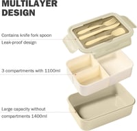 Diboniur Bento Box 1400ml Khaki Ételhordó Mikróhullámú Mosogatógépben Mosható Gyerekeknek Felnőtteknek 4