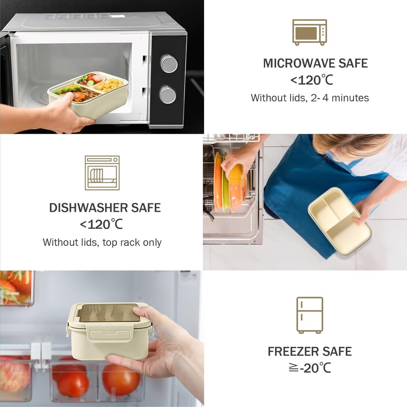 Diboniur Bento Box 1400ml Khaki Ételhordó Mikróhullámú Mosogatógépben Mosható Gyerekeknek Felnőtteknek