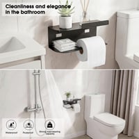 Diboniur Toilettenpapierhalter Polcos WC-papír tartó, Fekete, Fúrás Nélkül, Falra Szerelhető WC-papír Tartó Polccal 7