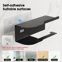Diboniur Toilettenpapierhalter Polcos WC-papír tartó, Fekete, Fúrás Nélkül, Falra Szerelhető WC-papír Tartó Polccal 6