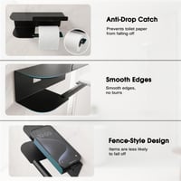 Diboniur Toilettenpapierhalter Polcos WC-papír tartó, Fekete, Fúrás Nélkül, Falra Szerelhető WC-papír Tartó Polccal 4