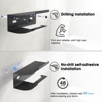 Diboniur Toilettenpapierhalter Polcos WC-papír tartó, Fekete, Fúrás Nélkül, Falra Szerelhető WC-papír Tartó Polccal 5
