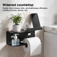 Diboniur Toilettenpapierhalter Polcos WC-papír tartó, Fekete, Fúrás Nélkül, Falra Szerelhető WC-papír Tartó Polccal 3