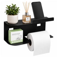 Diboniur Toilettenpapierhalter Polcos WC-papír tartó, Fekete, Fúrás Nélkül, Falra Szerelhető WC-papír Tartó Polccal 1