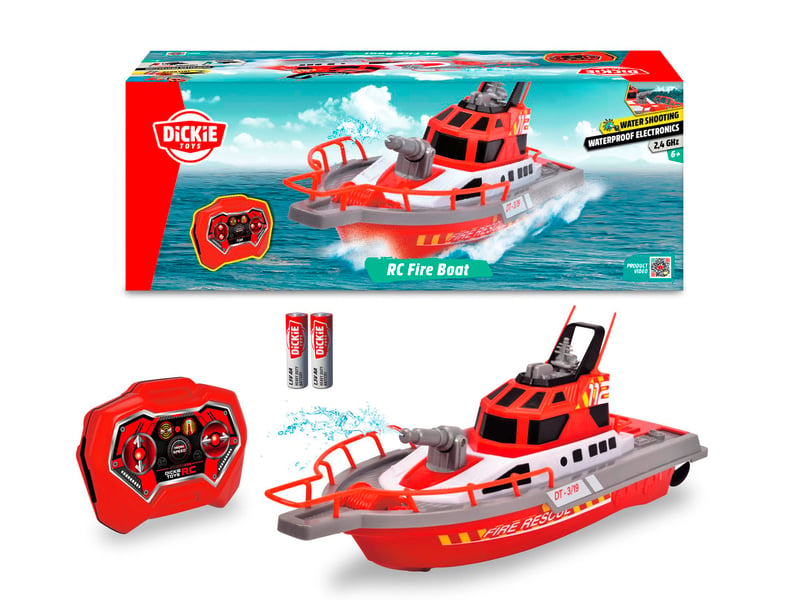 Hasičská loď na diaľkové ovládanie Dickie Toys 201107000 s funkciou striekania vody - od 6 rokov